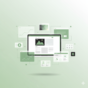 Web design illustration with responsive screens and UI mockups